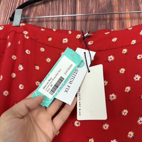 Skies are Blue Curvy Louisa Faux Wrap Midi Skirt Red Floral Sz 2X NWT Stitch Fix - Picture 4 of 6